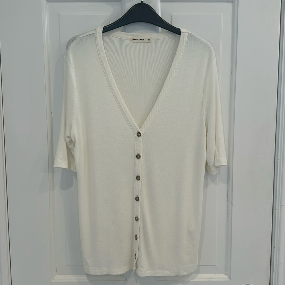 Marine Layer Cream Ribbed Top Medium